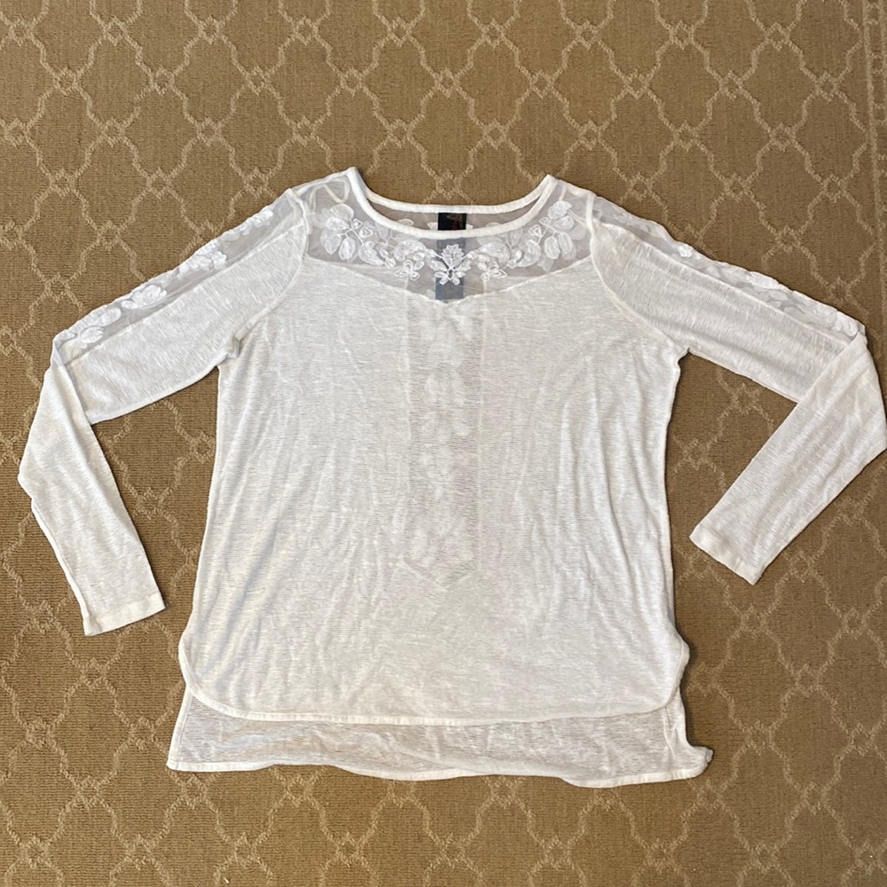 FREE PEOPLE WHITE LACE DETAIL LONG SLEEVE